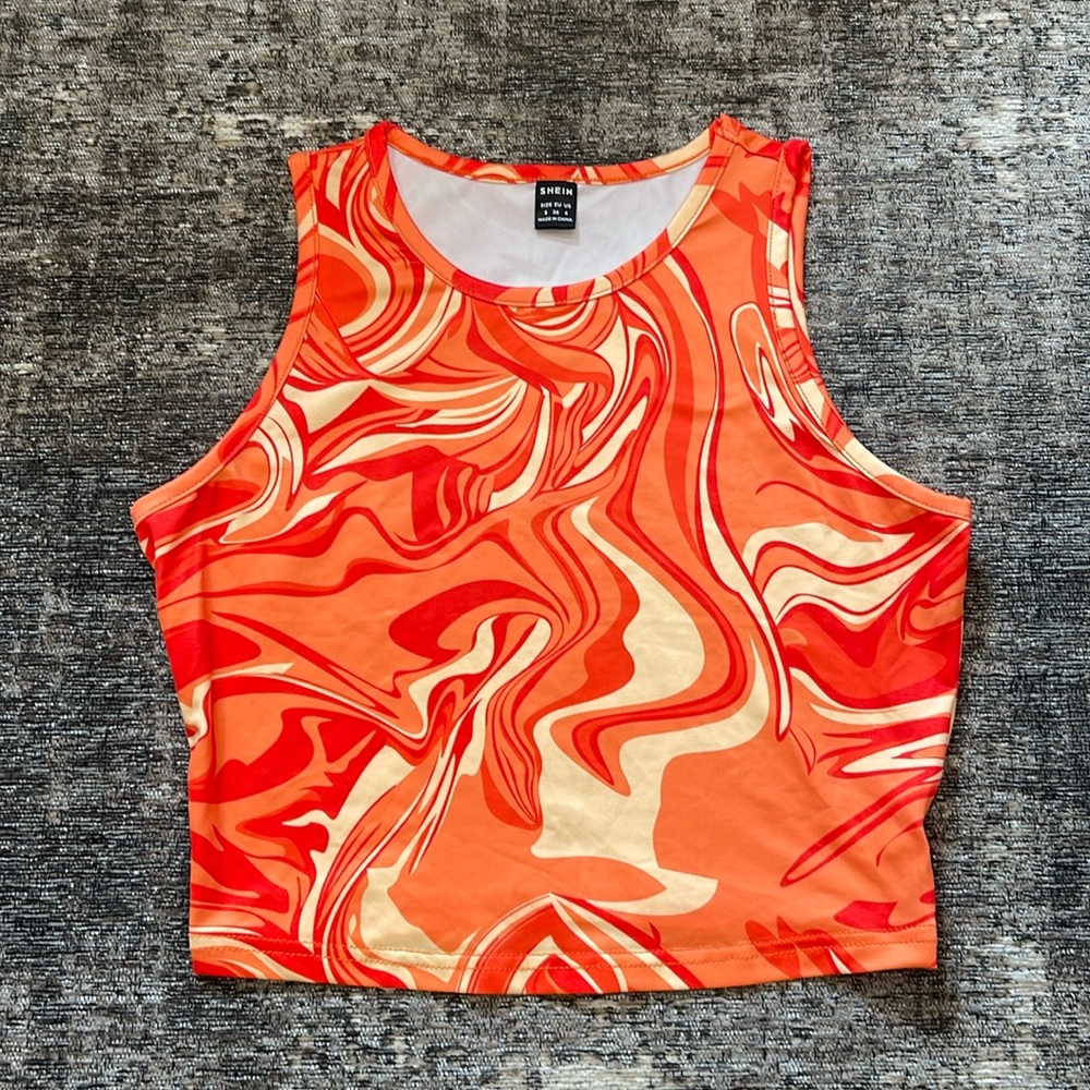 Shein marble print Y2K cropped tank top